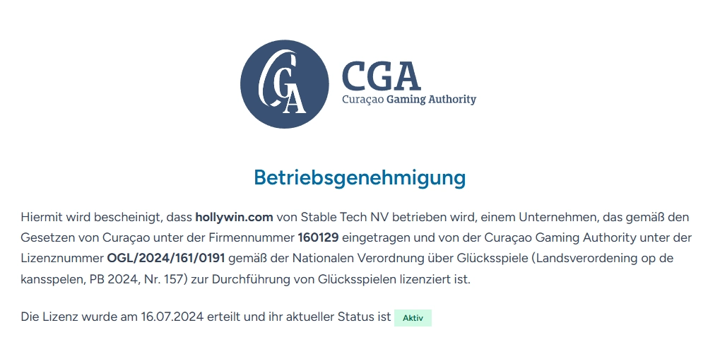 hollywin casino lizenzierung 